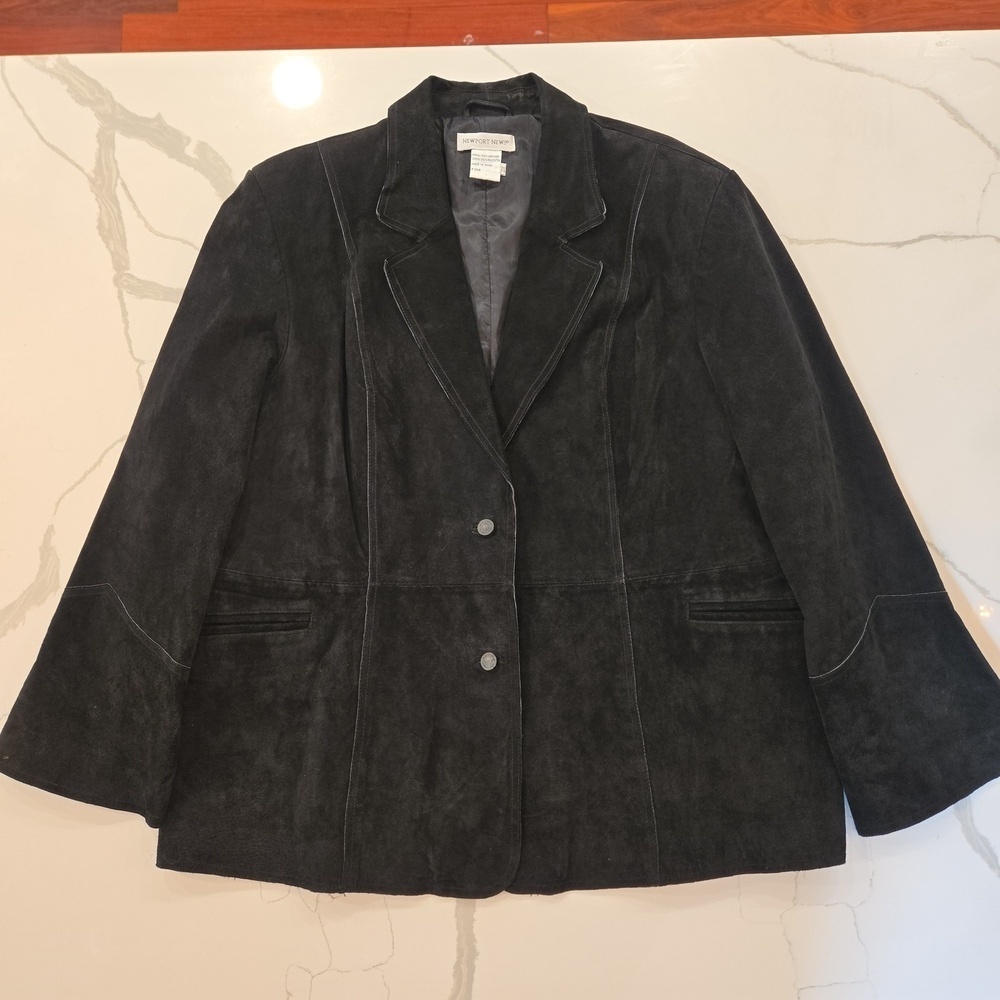 VTG Black Suede Leather Womens Western Boho Blazer Jacket Size XL XXL - Picture 5 of 10